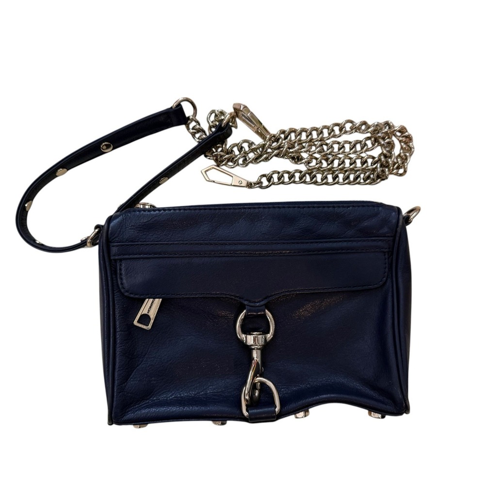 Rebecca Minkoff Womens Leather Mini M.A.C Navy Blue Crossbody Clutch Bag - Picture 2 of 13